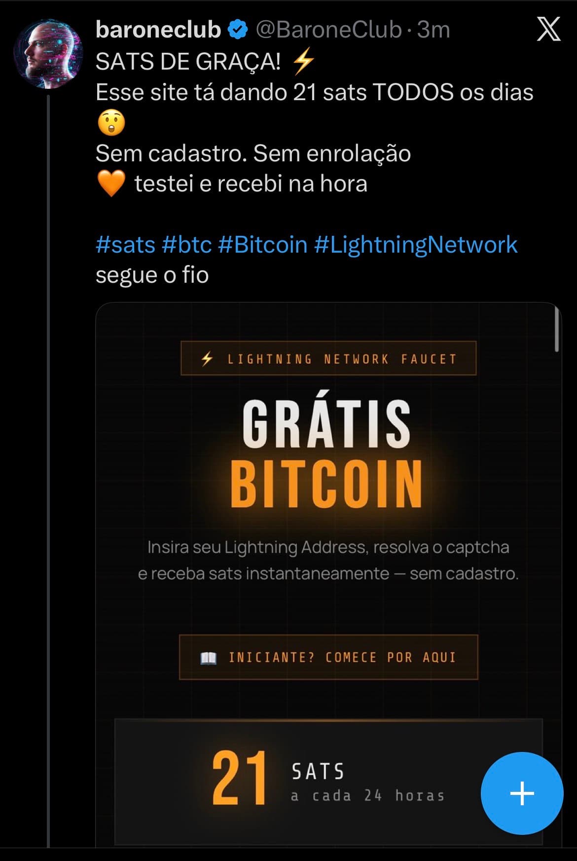 SATS DE GRAÇA VIA REDE LIGHTNING ⚡️